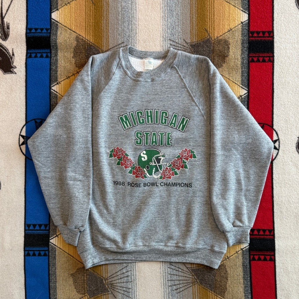 Vintage Artex Michigan State 1988 Rose Bowl Champions Sweatshirt Gray Large USA